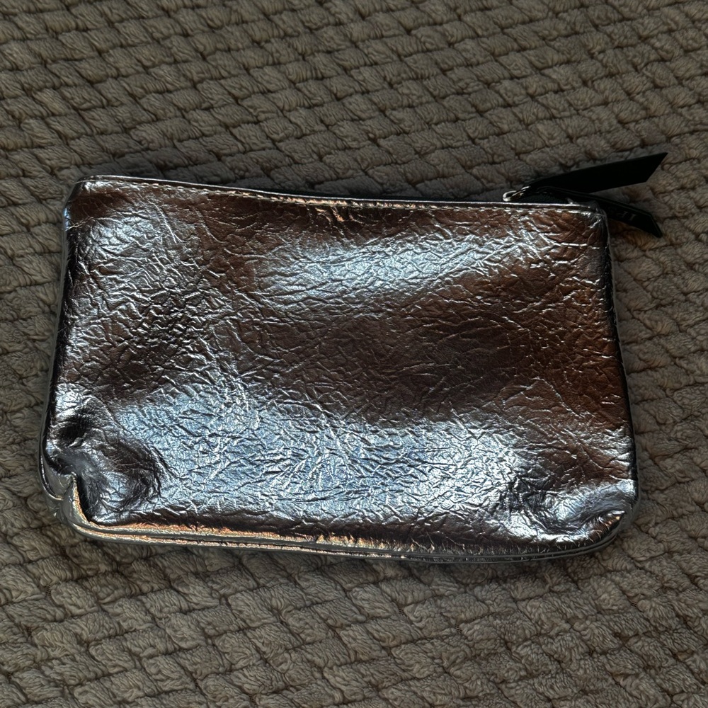 NEW Ipsy Silver Textured Small Cosmetic Bag